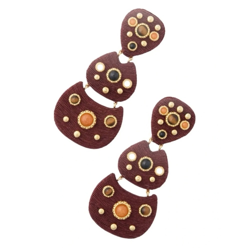 Tuckernuck Boho Hippie Statement Earrings Knox Chocolate Gemstone Tiered Drop‎